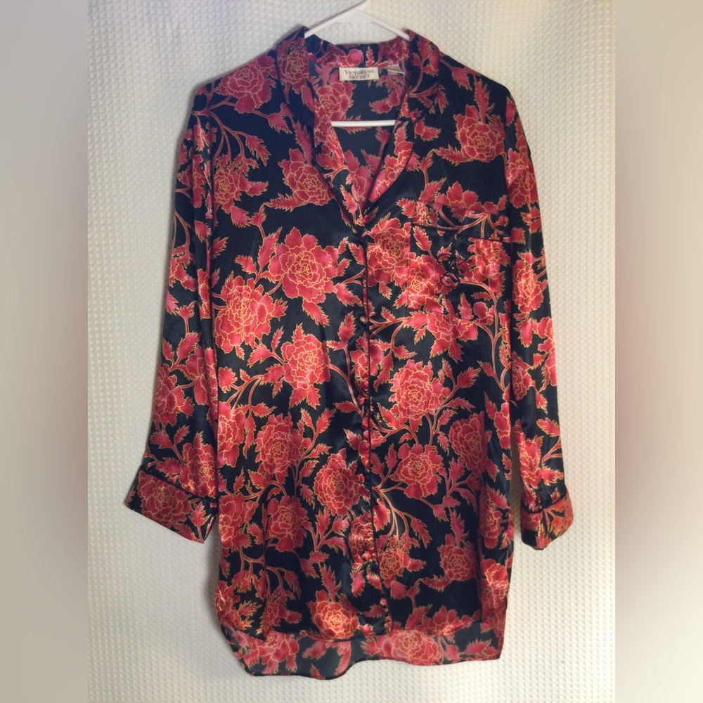 🌹2xHP!🌹 VS | VTG Gold Label Satin Floral Sleep Shirt - Picture 4 of 12